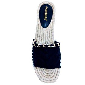 SHOE DAZZLE WOMEN'S BLACK & GOLD ESPADRILLE FLAT SANDALS - SIZE 8.5